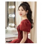 晚裝禮服裙方領泡泡袖長裙