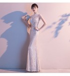 晚裝禮服裙小立領魚尾長裙