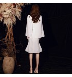 少女禮服裙白色V領長袖中裙