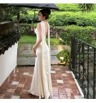 女裝禮服立領飄帶無袖長裙