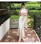 女裝禮服立領飄帶無袖長裙