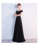 晚裝禮服黑色一字肩派對長裙