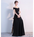 晚裝禮服黑色一字肩派對長裙