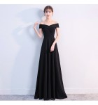 晚裝禮服黑色一字肩派對長裙