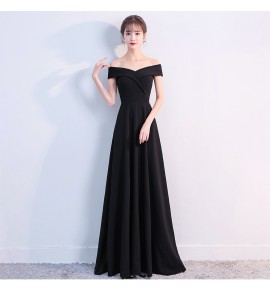 晚裝禮服黑色一字肩派對長裙
