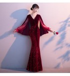 晚裝禮服V領亮片宴會長裙