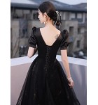 女裝禮服裙方領泡泡袖中長裙