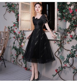 女裝禮服裙方領泡泡袖中長裙