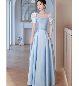 女裝禮服裙方領泡泡袖長裙