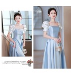 女裝禮服裙方領泡泡袖長裙