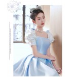 女裝禮服裙方領泡泡袖長裙