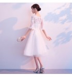 少女禮服裙花邊圓領宴會中長裙