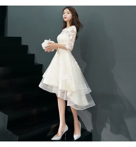 晚裝禮服圓領前短後長裙