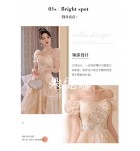 晚裝禮服方領/一字肩香檳長裙
