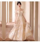 晚裝禮服方領/一字肩香檳長裙