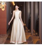 女裝禮服裙香檳色緞面演出服長裙