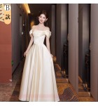 女裝禮服裙香檳色緞面演出服長裙