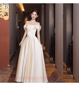 女裝禮服裙香檳色緞面演出服長裙