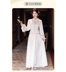 女裝禮服裙立領直襟寬長袖長裙