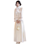 女裝禮服裙立領直襟寬長袖長裙