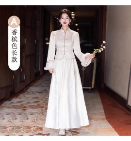 女裝禮服裙立領直襟寬長袖長裙