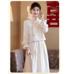 女裝禮服裙立領斜襟寬長袖長裙