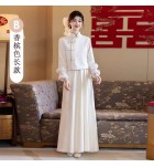 女裝禮服裙立領斜襟寬長袖長裙