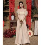 女裝禮服裙香檳色網紗長裙
