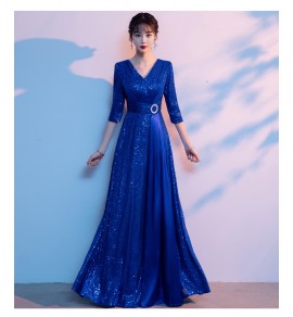 女裝禮服裙V領中袖合唱團演出長裙