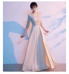 女裝禮服裙V領中袖合唱團演出長裙