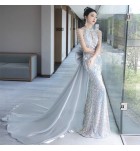 少女禮服裙掛脖流蘇肩蝴蝶結長裙