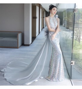少女禮服裙掛脖流蘇肩蝴蝶結長裙
