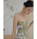少女禮服裙抹胸印花開叉長裙