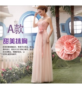 少女禮服裙粉色綁帶長裙