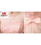 少女禮服裙粉色綁帶長裙