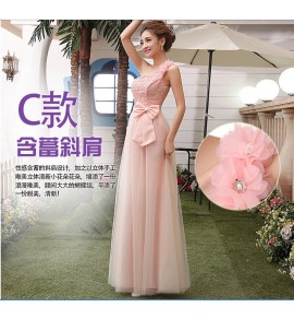 少女禮服裙粉色綁帶長裙
