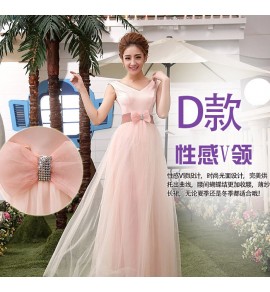少女禮服裙粉色綁帶長裙