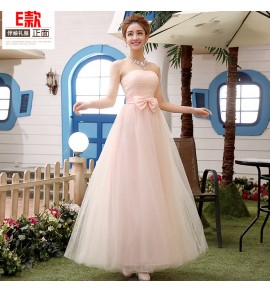 少女禮服裙粉色綁帶長裙