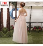 少女禮服裙粉色綁帶長裙