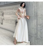 少女禮服裙繡花網紗立領亮片流蘇長裙
