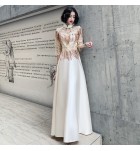 少女禮服裙繡花網紗立領亮片流蘇長裙