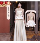 少女禮服裙香檳色伴娘服長裙
