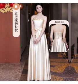 少女禮服裙香檳色伴娘服長裙