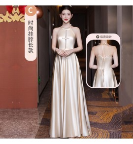 少女禮服裙香檳色伴娘服長裙