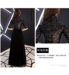 少女禮服裙黑色亮片V型立領中袖洋裝