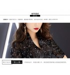 少女禮服裙黑色亮片V型立領中袖洋裝