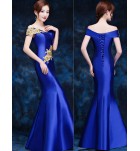 晚裝禮服裙一字肩魚尾長裙