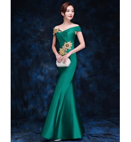 晚裝禮服裙一字肩魚尾長裙