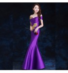 晚裝禮服裙一字肩魚尾長裙