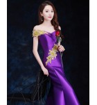 晚裝禮服裙一字肩魚尾長裙